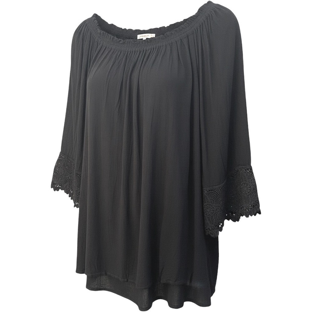 Context Moroccan Bazaar Black Lace Trim Peasant Top 2X LT820315W